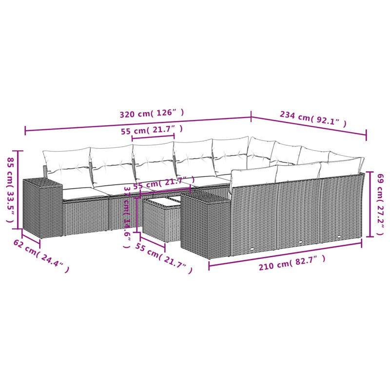 Casa si Gradina - Gradina si terasa - Mobilier exterior - Seturi mobila gradina - Set canapele de gradina cu perne, 11 piese, negru, poliratan - Infinity.ro