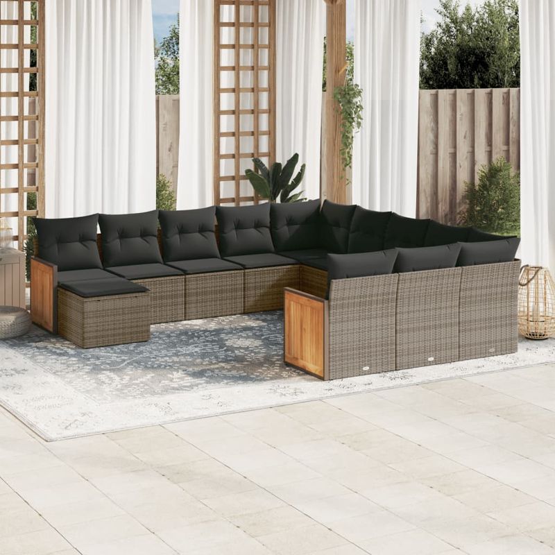 Casa si Gradina - Gradina si terasa - Mobilier exterior - Seturi mobila gradina - Set canapea de gradina cu perne, 12 piese, gri, poliratan - Infinity.ro