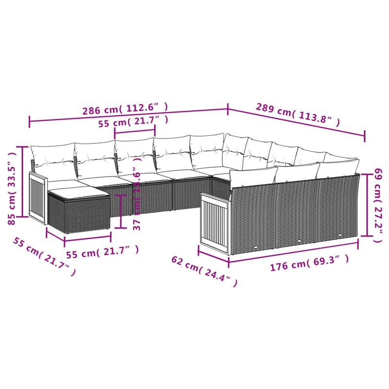 Casa si Gradina - Gradina si terasa - Mobilier exterior - Seturi mobila gradina - Set canapea de gradina cu perne, 12 piese, gri, poliratan - Infinity.ro