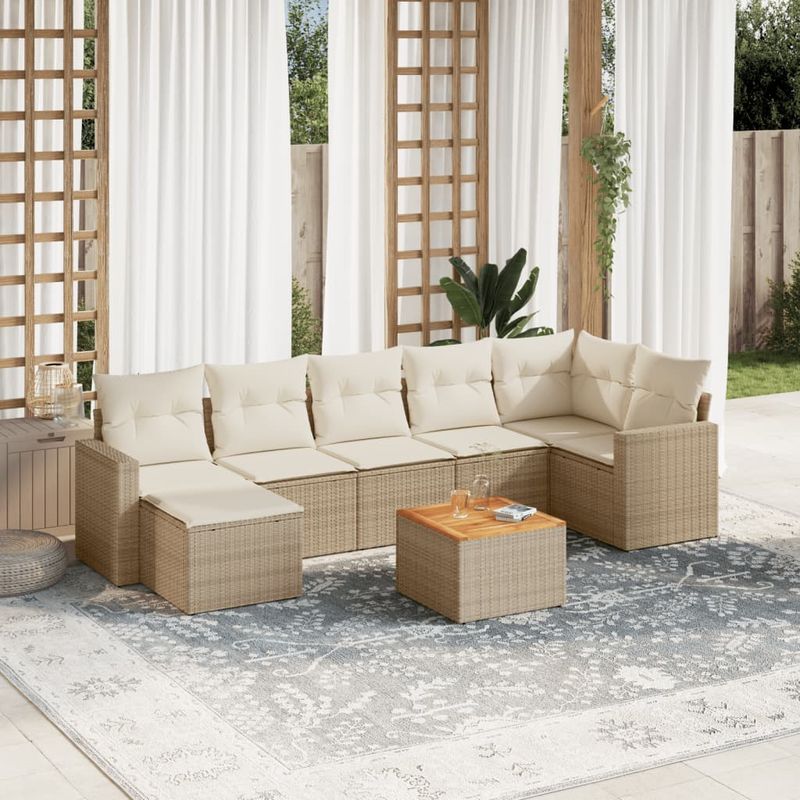 Casa si Gradina - Gradina si terasa - Mobilier exterior - Canapele si fotolii gradina - Set canapele de gradina, 8 piese, cu perne, bej, poliratan - Infinity.ro