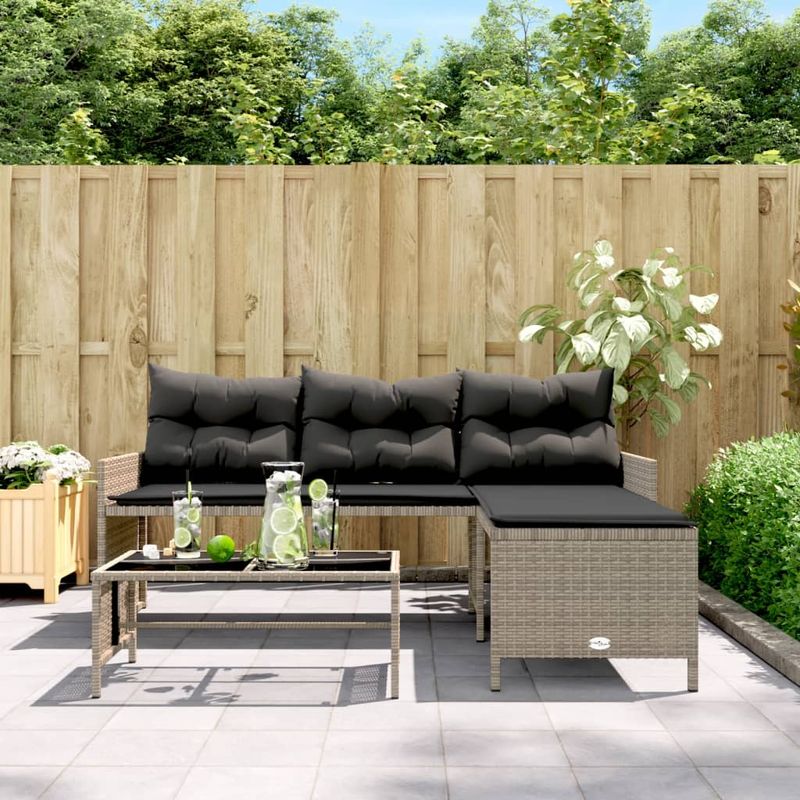 Casa si Gradina - Gradina si terasa - Mobilier exterior - Canapele si fotolii gradina - Canapea de gradina cu masa/perne, forma de L, poliratan gri - Infinity.ro