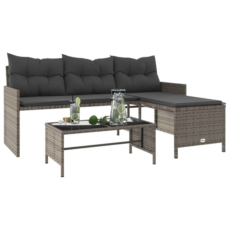 Casa si Gradina - Gradina si terasa - Mobilier exterior - Canapele si fotolii gradina - Canapea de gradina cu masa/perne, forma de L, poliratan gri - Infinity.ro