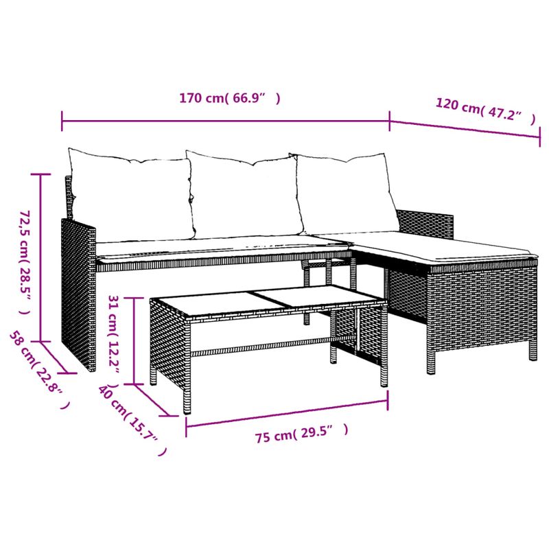 Casa si Gradina - Gradina si terasa - Mobilier exterior - Canapele si fotolii gradina - Canapea de gradina cu masa/perne, forma de L, poliratan gri - Infinity.ro