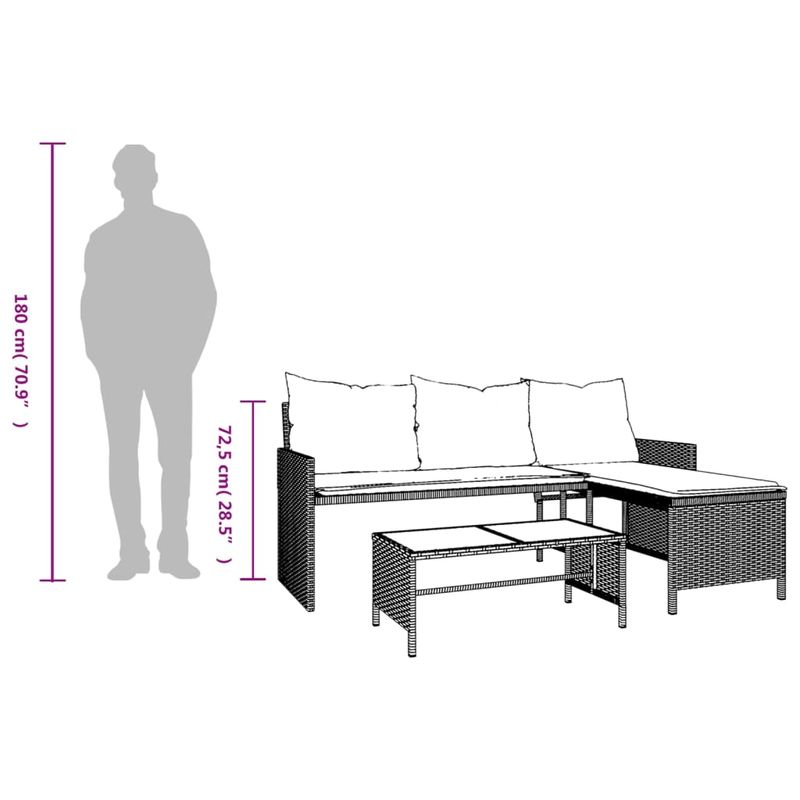 Casa si Gradina - Gradina si terasa - Mobilier exterior - Canapele si fotolii gradina - Canapea de gradina cu masa/perne, forma de L, poliratan gri - Infinity.ro