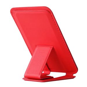 Suport telefon pliabil 2in1 Rosu ,magnetic ,multifunctional , pentru Iphone , port carduri ,din piele PU+ABS ,5,5x8,5 cm