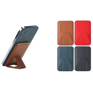 Suport telefon pliabil 2in1 Rosu ,magnetic ,multifunctional , pentru Iphone , port carduri ,din piele PU+ABS ,5,5x8,5 cm