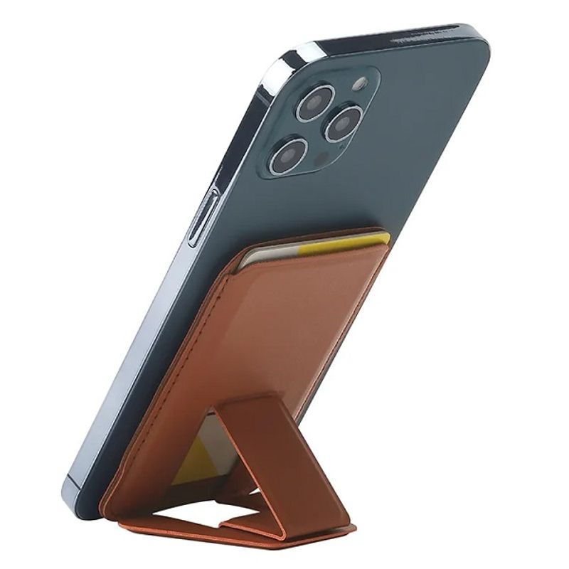 Laptop, Telefoane si Tablete - Telefoane mobile si accesorii - Accesorii Telefoane - Suport si docking telefoane - Suport telefon pliabil  2 in 1 Maro , magnetic , multifunctional ,pentru Iphone , port carduri ,din piele PU ,85x55x3 mm - Infinity.ro