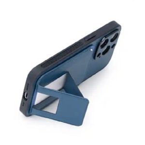 Suport telefon pliabil 2in1 Albastru ,magnetic ,multifunctional ,pentru Iphone ,port carduri , din piele PU , 85x55x3 mm
