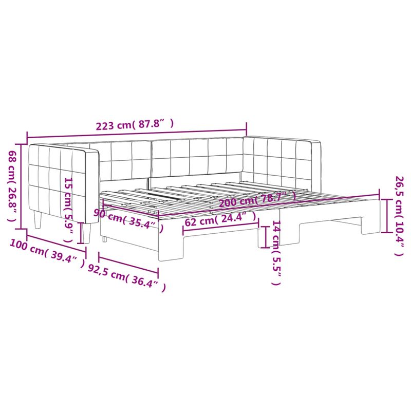 Casa si Gradina - Mobilier - Paturi si accesorii - Paturi - Pat de zi cu extensie, negru, 90x200 cm, catifea - Infinity.ro