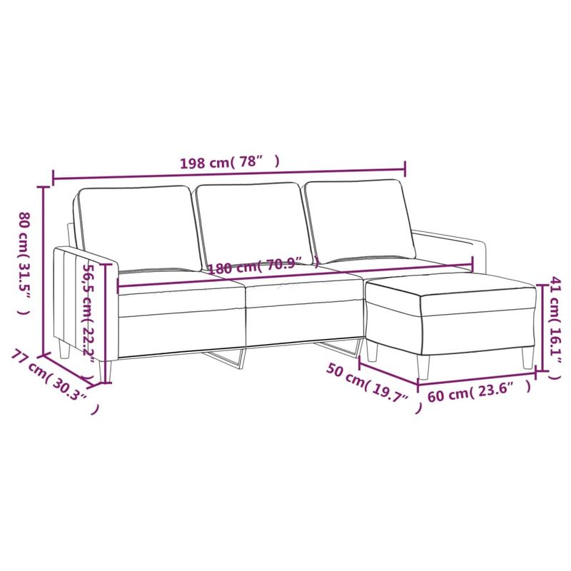 Casa si Gradina - Mobilier - Canapele si coltare - Canapele - Canapea cu 3 locuri si taburet, gri deschis, 180 cm, catifea - Infinity.ro