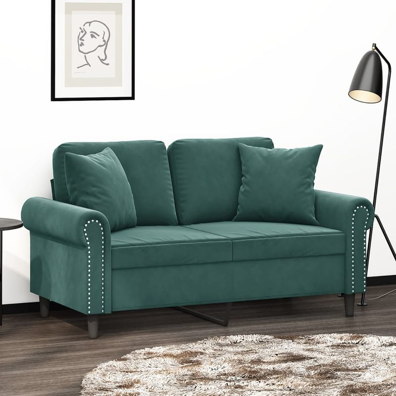 Casa si Gradina - Mobilier - Canapele si coltare - Canapele - Canapea cu 2 locuri cu pernute, verde inchis, 120 cm, catifea - Infinity.ro