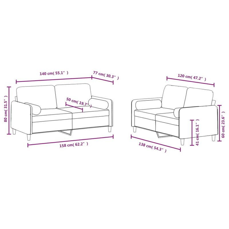 Casa si Gradina - Mobilier - Seturi de mobilier - Seturi living - Set de canapele cu perne, 2 piese, crem, catifea - Infinity.ro