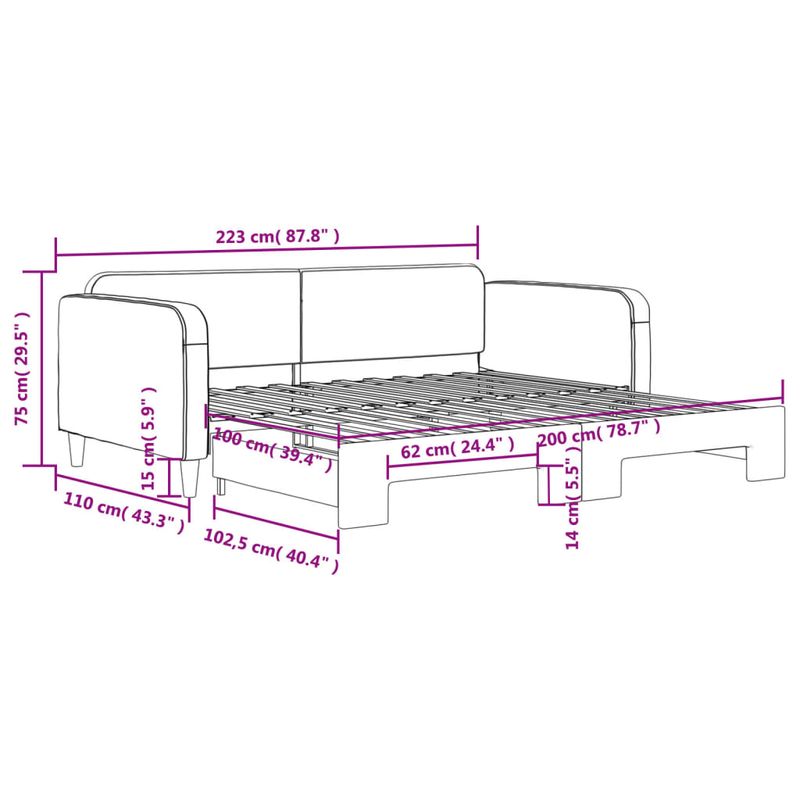 Casa si Gradina - Mobilier - Paturi si accesorii - Paturi - Pat de zi cu extensie, negru, 100x200 cm, textil - Infinity.ro