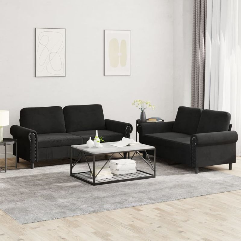 Casa si Gradina - Mobilier - Seturi de mobilier - Seturi living - Set de canapele cu perne, 2 piese, negru, catifea - Infinity.ro