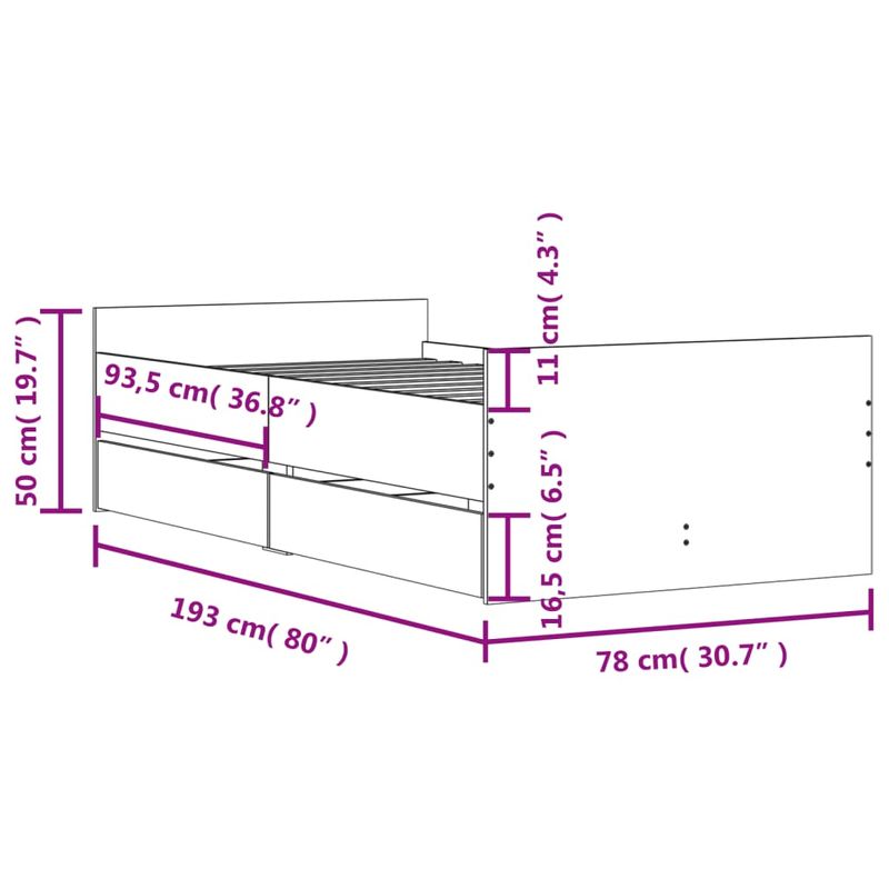 Casa si Gradina - Mobilier - Paturi si accesorii - Paturi - Cadru pat cu sertare, alb, 75x190 cm, mic single - Infinity.ro