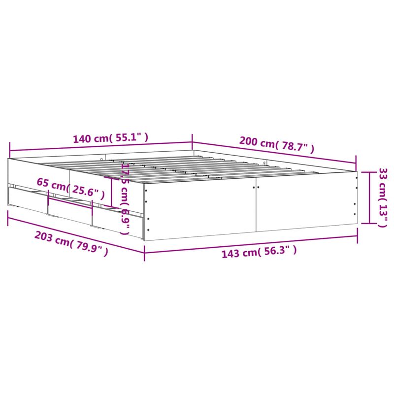 Casa si Gradina - Mobilier - Paturi si accesorii - Paturi - Cadru de pat cu sertare stejar sonoma 140x200 cm lemn prelucrat - Infinity.ro