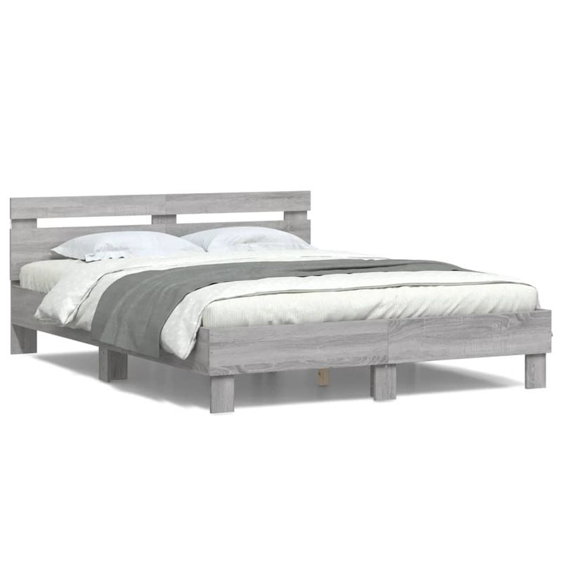 Casa si Gradina - Mobilier - Paturi si accesorii - Paturi - Cadru de pat cu tablie si LED, gri sonoma, 140x190 cm - Infinity.ro