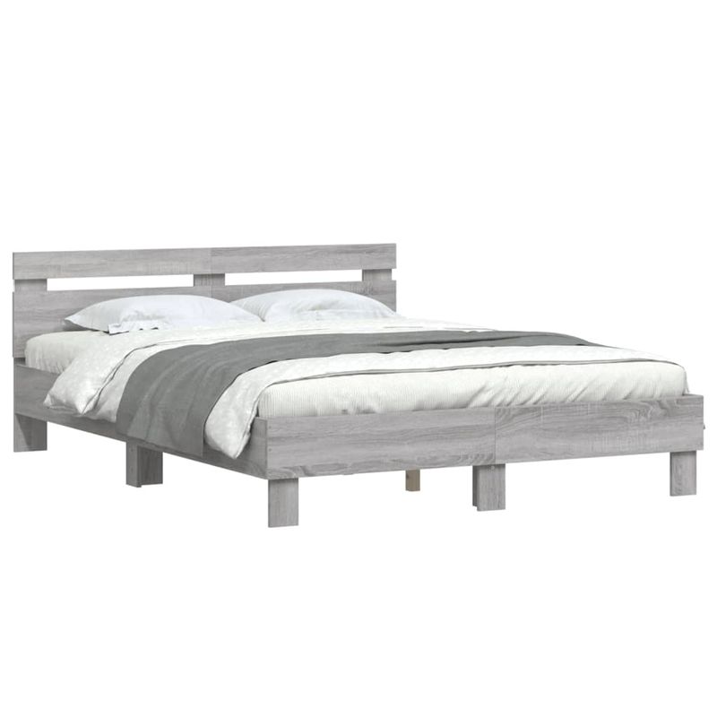 Casa si Gradina - Mobilier - Paturi si accesorii - Paturi - Cadru de pat cu tablie si LED, gri sonoma, 140x190 cm - Infinity.ro