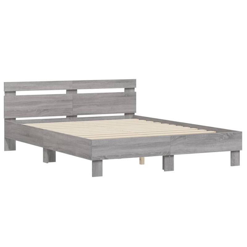 Casa si Gradina - Mobilier - Paturi si accesorii - Paturi - Cadru de pat cu tablie si LED, gri sonoma, 140x190 cm - Infinity.ro