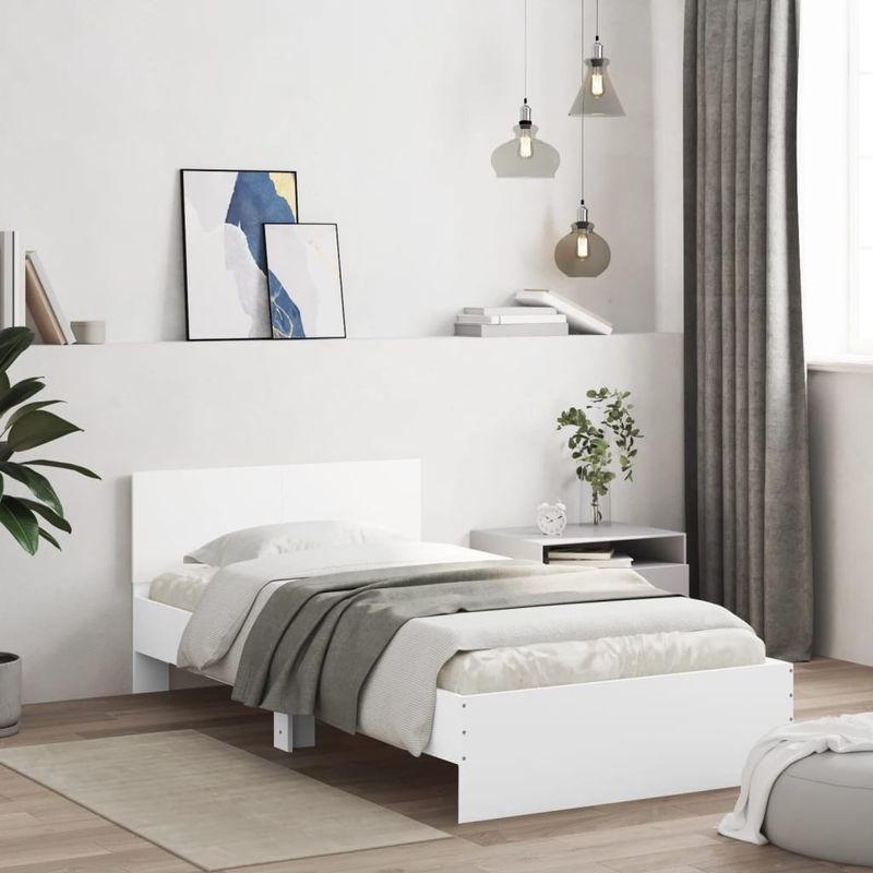 Casa si Gradina - Mobilier - Paturi si accesorii - Paturi - Cadru de pat cu tablie si lumini LED, alb, 100x200 cm - Infinity.ro