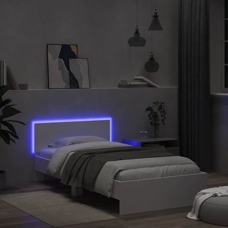 Casa si Gradina - Mobilier - Paturi si accesorii - Paturi - Cadru de pat cu tablie si lumini LED, alb, 100x200 cm - Infinity.ro
