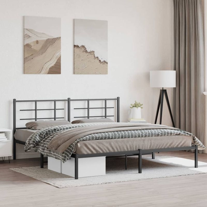 Casa si Gradina - Mobilier - Paturi si accesorii - Paturi - Cadru de pat metalic cu tablie, negru, 180x200 cm - Infinity.ro
