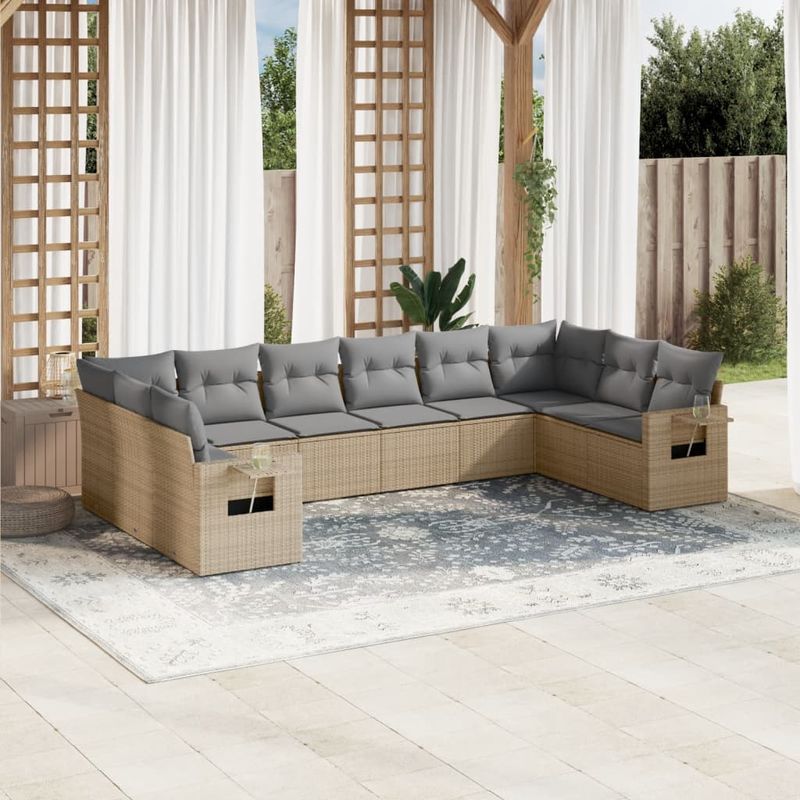 Casa si Gradina - Gradina si terasa - Mobilier exterior - Seturi mobila gradina - Set canapele de gradina cu perne, 10 piese, bej, poliratan - Infinity.ro