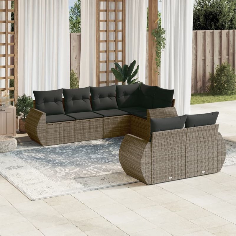 Casa si Gradina - Gradina si terasa - Mobilier exterior - Canapele si fotolii gradina - Set canapele de gradina, 7 piese, cu perne, gri, poliratan - Infinity.ro