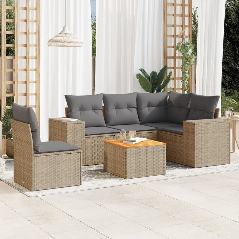Casa si Gradina - Gradina si terasa - Mobilier exterior - Seturi mobila gradina - Set canapele de gradina cu perne, 6 piese, bej, poliratan - Infinity.ro