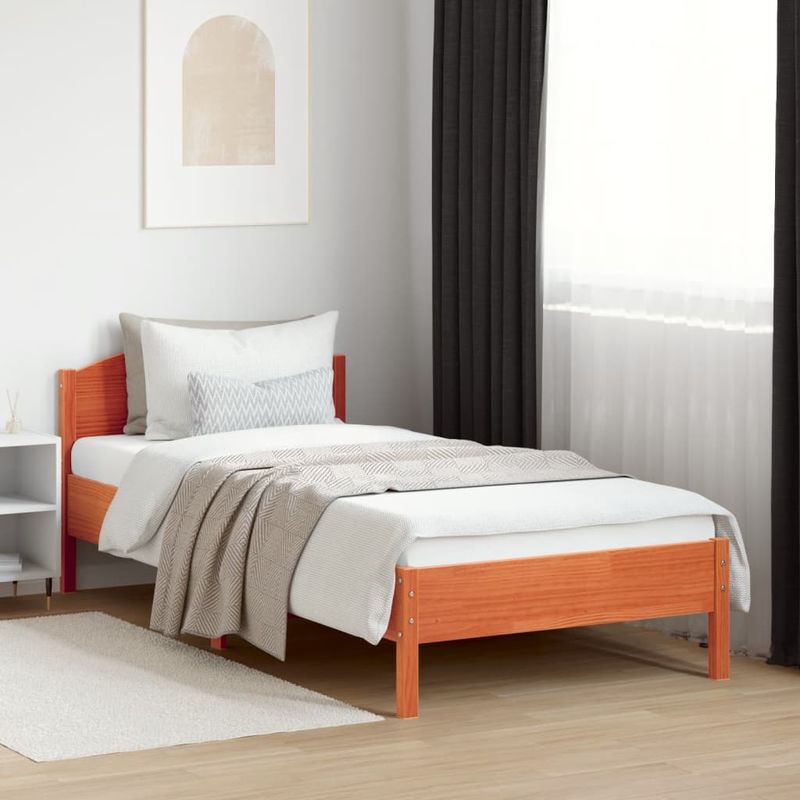 Casa si Gradina - Mobilier - Paturi si accesorii - Paturi - Cadru de pat cu tablie, maro ceruit, 100x200 cm, lemn masiv pin - Infinity.ro