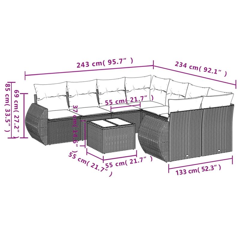 Casa si Gradina - Gradina si terasa - Mobilier exterior - Seturi mobila gradina - Set mobilier de gradina cu perne, 9 piese, negru, poliratan - Infinity.ro