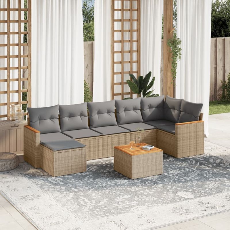 Casa si Gradina - Gradina si terasa - Mobilier exterior - Seturi mobila gradina - Set canapele de gradina, 8 piese, cu perne, bej, poliratan - Infinity.ro