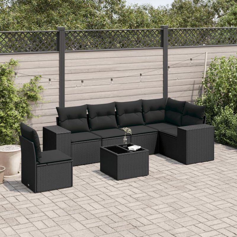 Casa si Gradina - Gradina si terasa - Mobilier exterior - Seturi mobila gradina - Set canapele de gradina cu perne, 7 piese, negru, poliratan - Infinity.ro