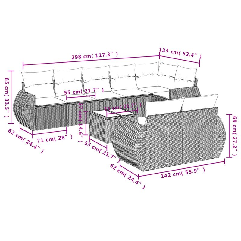 Casa si Gradina - Gradina si terasa - Mobilier exterior - Seturi mobila gradina - Set mobilier de gradina cu perne, 9 piese, negru, poliratan - Infinity.ro