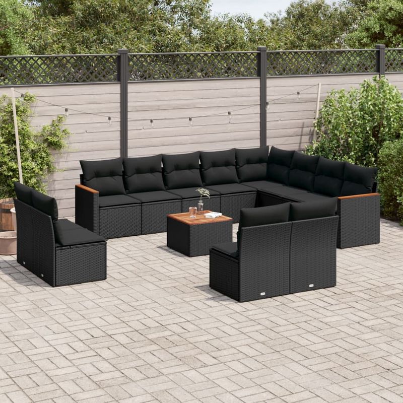 Casa si Gradina - Gradina si terasa - Mobilier exterior - Seturi mobila gradina - Set mobilier de gradina cu perne, 13 piese, negru, poliratan - Infinity.ro