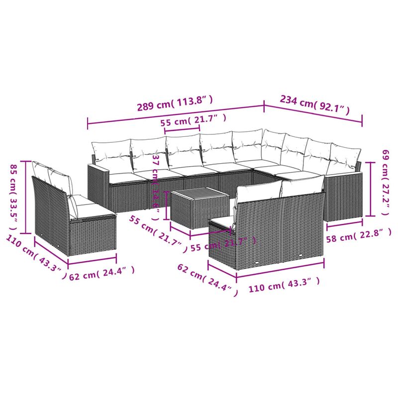 Casa si Gradina - Gradina si terasa - Mobilier exterior - Seturi mobila gradina - Set mobilier de gradina cu perne, 13 piese, negru, poliratan - Infinity.ro