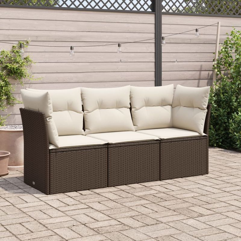 Casa si Gradina - Gradina si terasa - Mobilier exterior - Seturi mobila gradina - Set canapele de gradina cu perne, 3 piese, maro, poliratan - Infinity.ro
