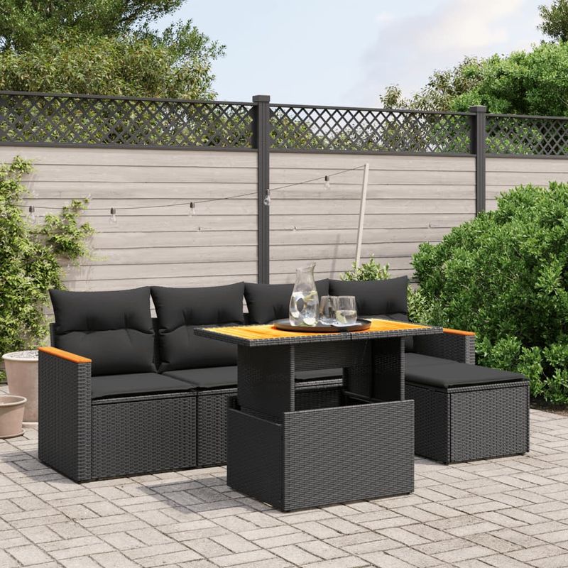 Casa si Gradina - Gradina si terasa - Mobilier exterior - Seturi mobila gradina - Set mobilier de gradina cu perne, 6 piese, negru, poliratan - Infinity.ro