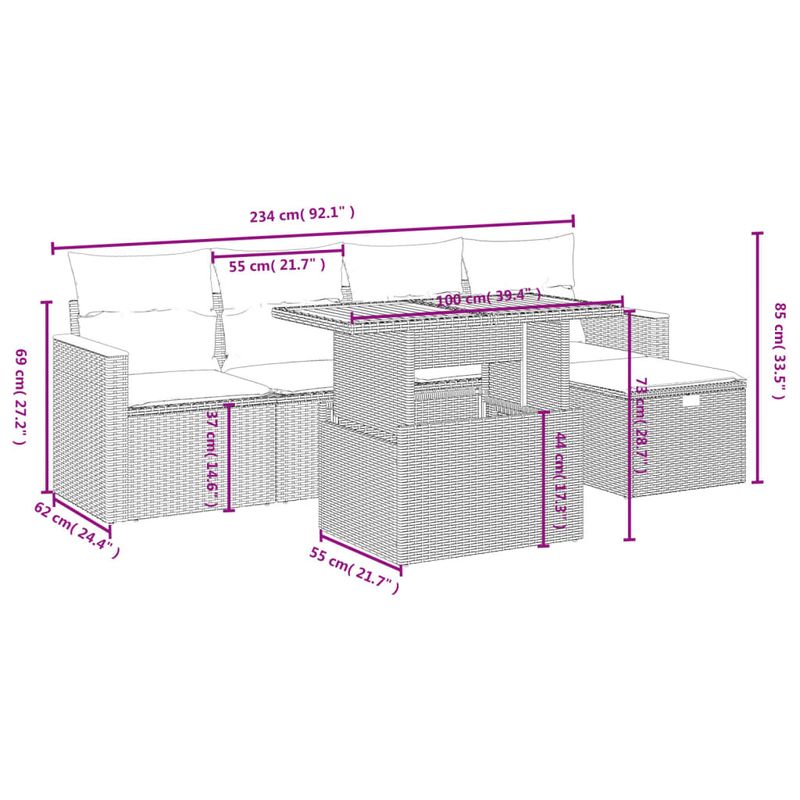 Casa si Gradina - Gradina si terasa - Mobilier exterior - Seturi mobila gradina - Set mobilier de gradina cu perne, 6 piese, negru, poliratan - Infinity.ro