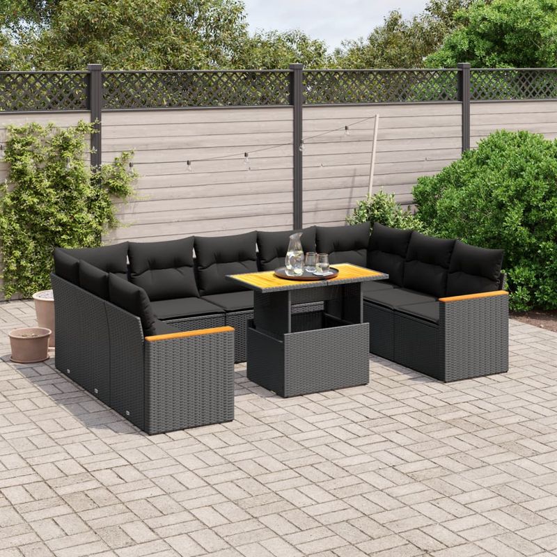 Casa si Gradina - Gradina si terasa - Mobilier exterior - Seturi mobila gradina - Set canapele de gradina cu perne, 10 piese, negru, poliratan - Infinity.ro