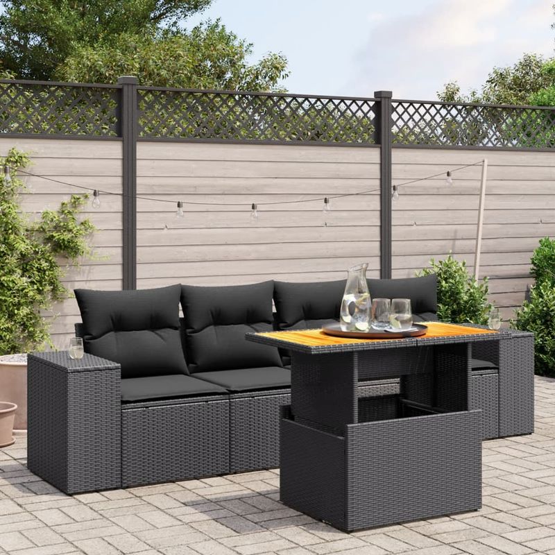 Casa si Gradina - Gradina si terasa - Mobilier exterior - Seturi mobila gradina - Set mobilier de gradina cu perne, 5 piese, negru, poliratan - Infinity.ro