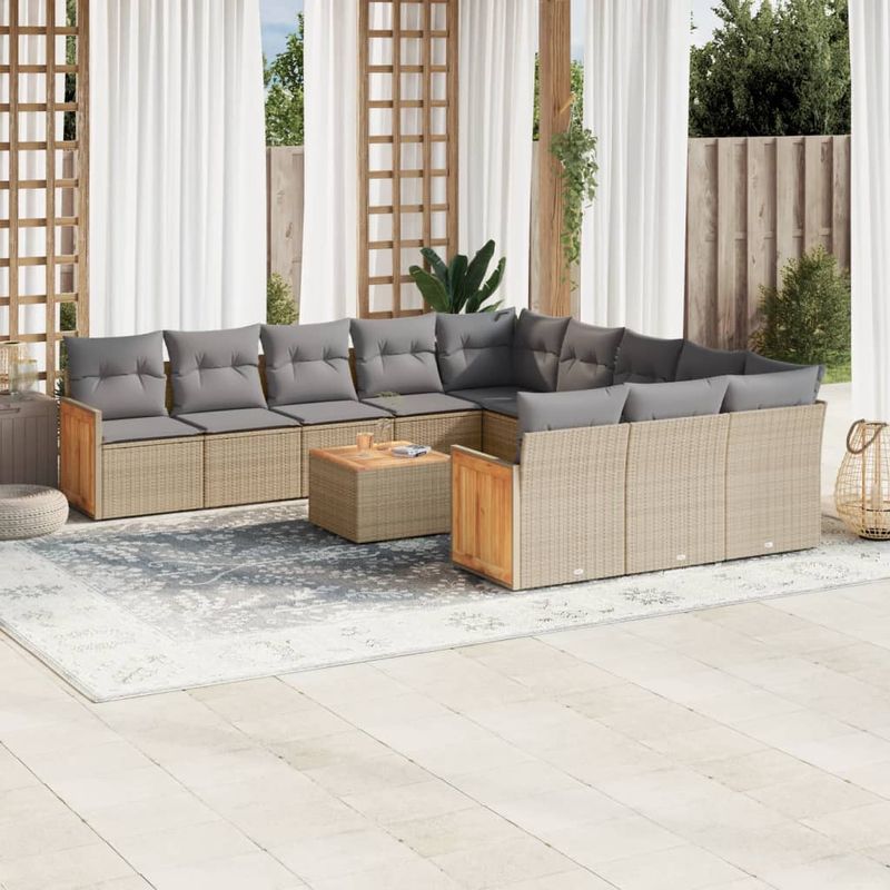 Casa si Gradina - Gradina si terasa - Mobilier exterior - Seturi mobila gradina - Set canapele de gradina, 13 piese, cu perne, bej, poliratan - Infinity.ro