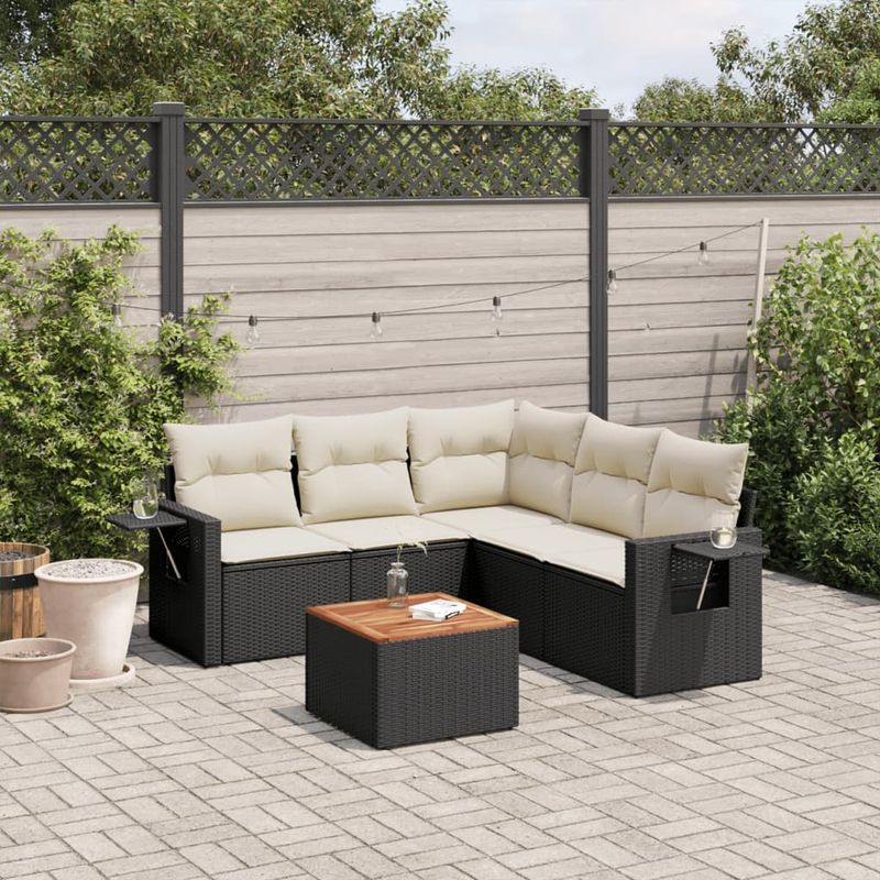 Casa si Gradina - Gradina si terasa - Mobilier exterior - Canapele si fotolii gradina - Set mobilier de gradina cu perne, 6 piese, negru, poliratan - Infinity.ro