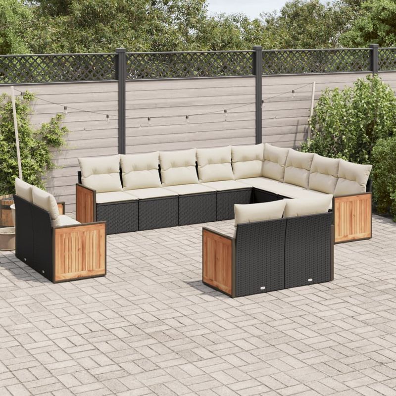 Casa si Gradina - Gradina si terasa - Mobilier exterior - Seturi mobila gradina - Set canapele de gradina, 12 piese, cu perne, negru, poliratan - Infinity.ro