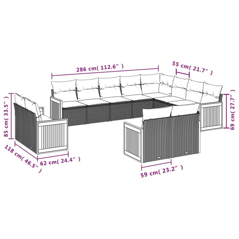 Casa si Gradina - Gradina si terasa - Mobilier exterior - Seturi mobila gradina - Set canapele de gradina, 12 piese, cu perne, negru, poliratan - Infinity.ro