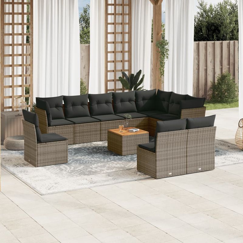 Casa si Gradina - Gradina si terasa - Mobilier exterior - Seturi mobila gradina - Set canapele de gradina cu perne, 11 piese, gri, poliratan - Infinity.ro