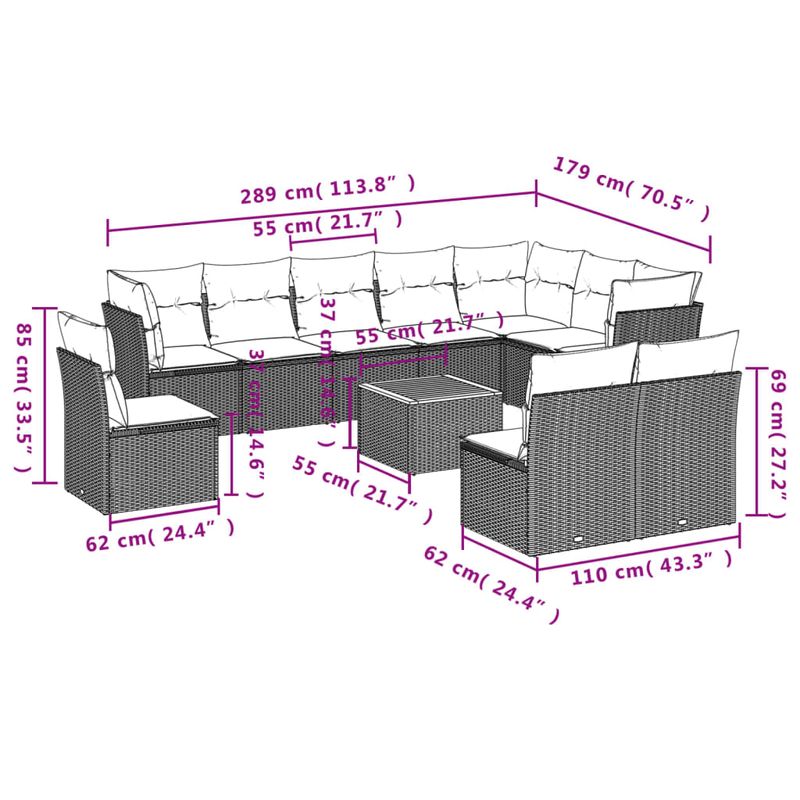 Casa si Gradina - Gradina si terasa - Mobilier exterior - Seturi mobila gradina - Set canapele de gradina cu perne, 11 piese, gri, poliratan - Infinity.ro