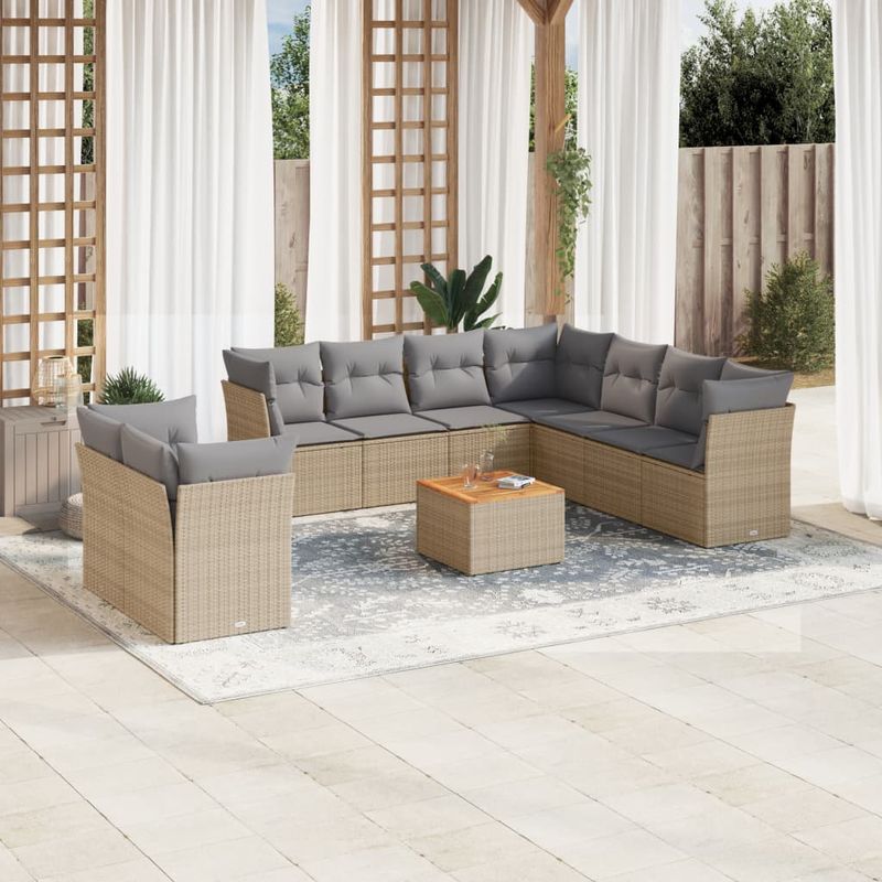 Casa si Gradina - Gradina si terasa - Mobilier exterior - Seturi mobila gradina - Set canapele de gradina cu perne, 10 piese, bej, poliratan - Infinity.ro