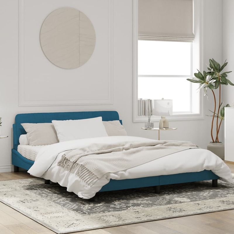 Casa si Gradina - Mobilier - Paturi si accesorii - Paturi - Cadru de pat cu tablie, albastru, 160x200 cm, catifea - Infinity.ro