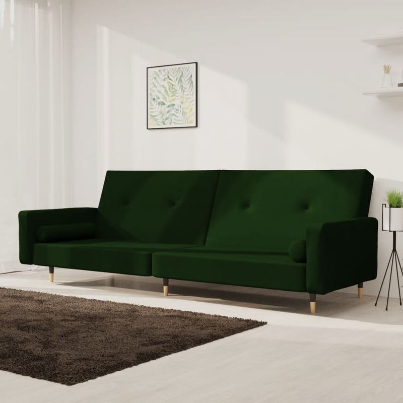Casa si Gradina - Mobilier - Canapele si coltare - Canapele - Canapea extensibila cu 2 locuri, 2 perne, verde inchis catifea - Infinity.ro